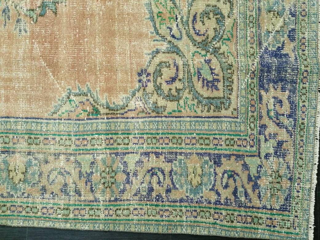 12 x 8 Turkish Rug, Oushak Rug, Muted Wool Rug, 8x12 Large Oushak Rugs,Rusty pink and Blue Orange Rug, Vintage Rug, Muted Hand Made Rug