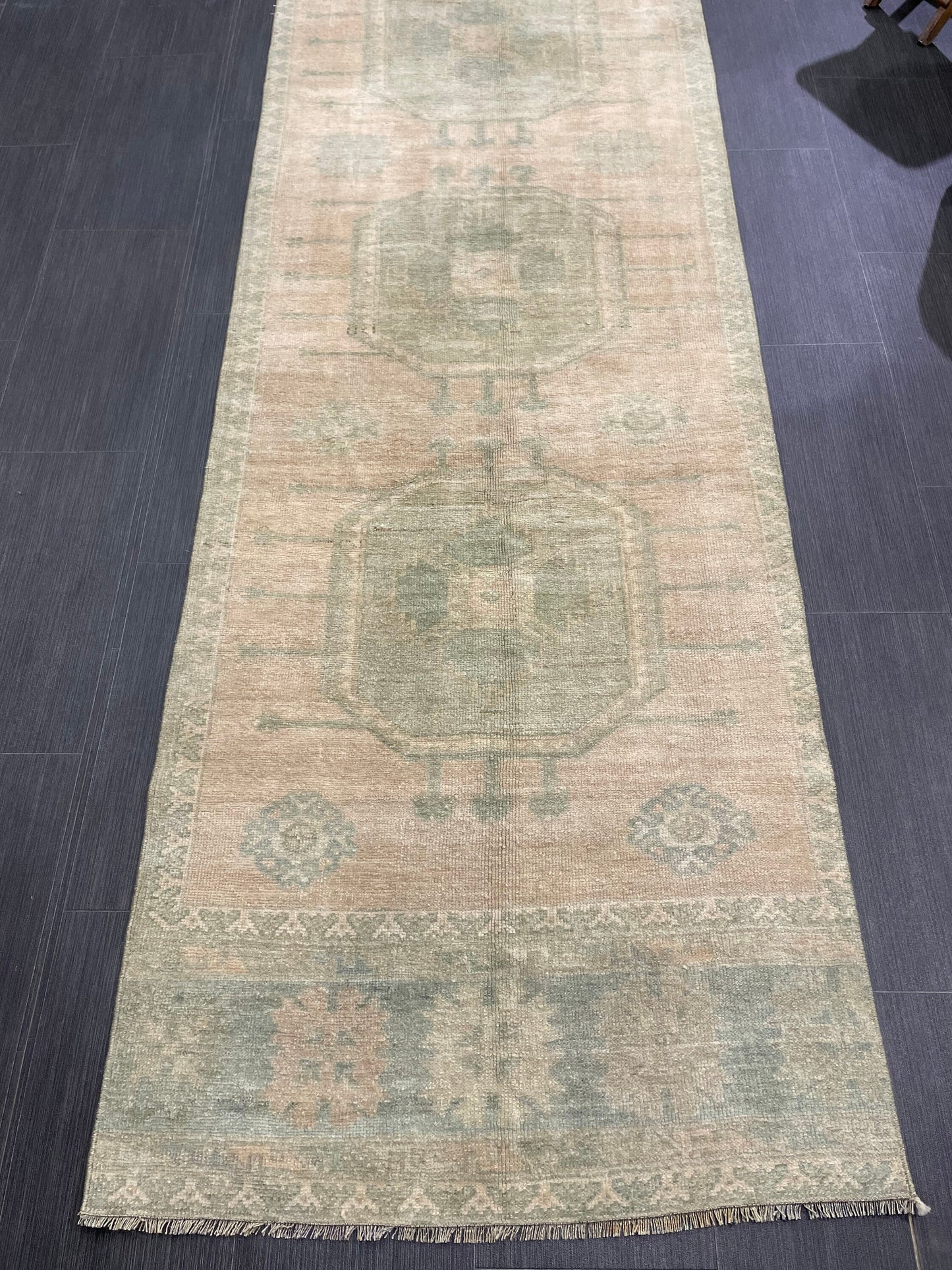 Muted OUSHAK RUG TURKISH 2.9 x 13.2 Rug Runner Vintage Runner Rug Vintage Runner Rug Wool Oushak Rug Hand Made Rugs Vintage Turkish Runner