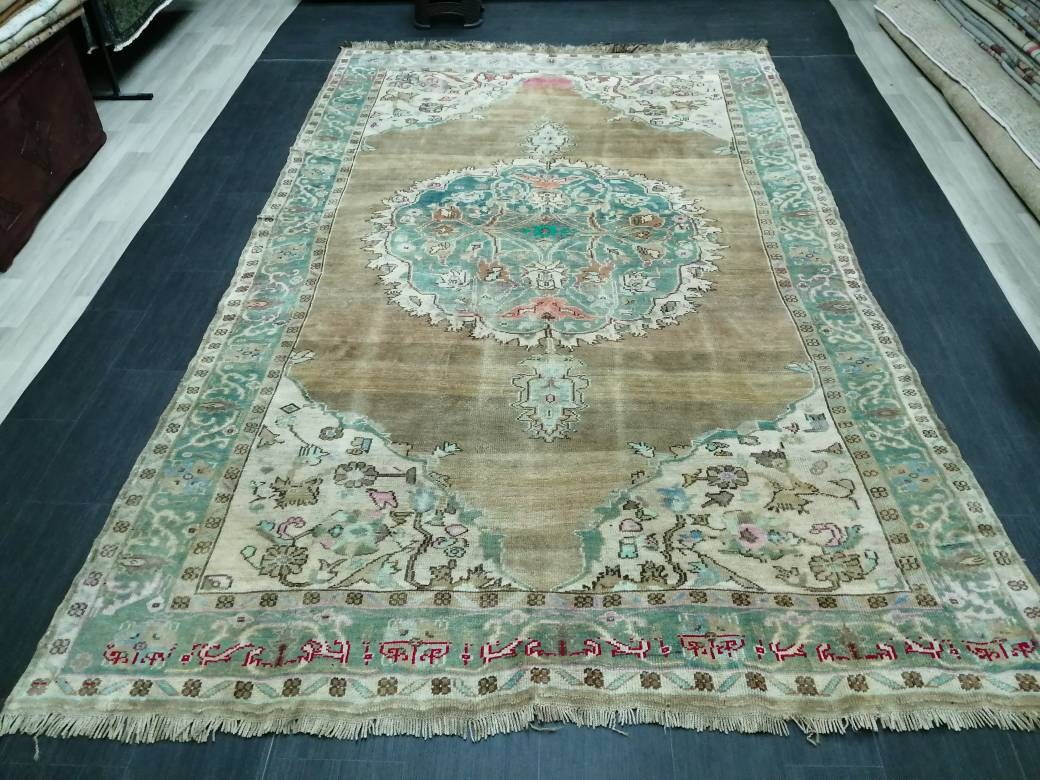 Hand Made Vintage RUG, Turkish Rug Large Area Rug, 6.7 x 10.8 VINTAGE Rug, Oushak Rug,Hand Knotted Rug, Neutral Rug Antique Rug