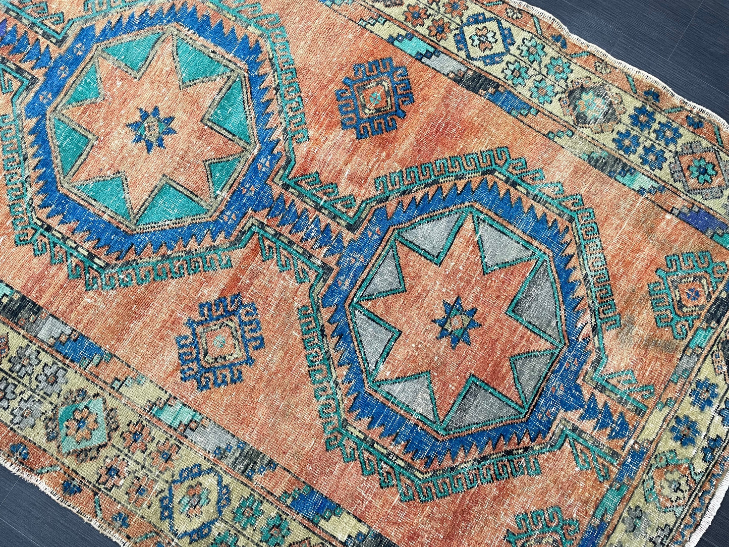 Vintage Hand Knotted Vintage 5 x 12.8 Runner Oushak Runner Rug Turkish Runner Rug Vintage Runner Rug Star Kitchen Runner Natural Wool Runner