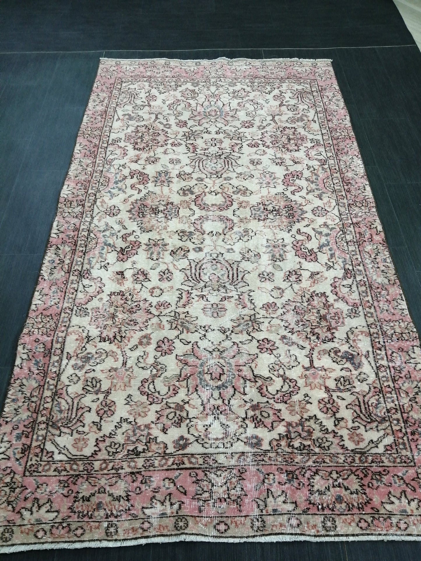 Pink Rug 4.5x 8 Hand Made Rug, Oushak Rug, Rustic Rug, Bohemian Rug, Rug Runner, Turkish Rug, Farmhouse Rug, Vintage Rug, Wool rug