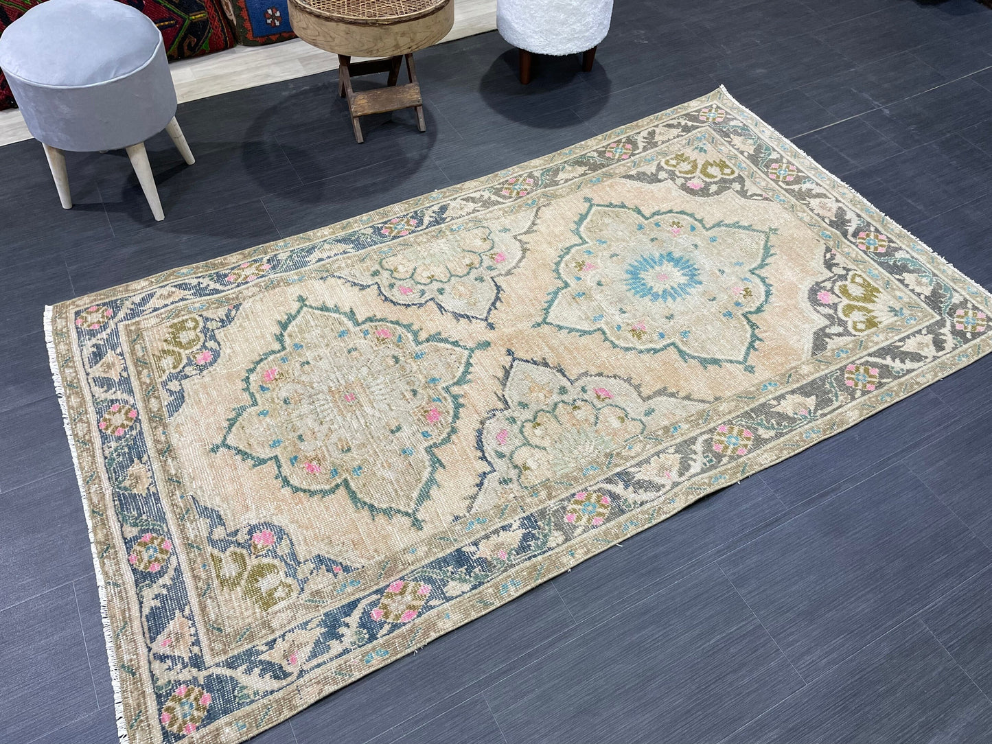 Vintage Rug, Hand Knotted 3.7 x 6.8 Rug, Turkish Runner Rug, Vintage Runner Rug, Hallway Rug, Wool Kitchen Rug, Handmade Rug,