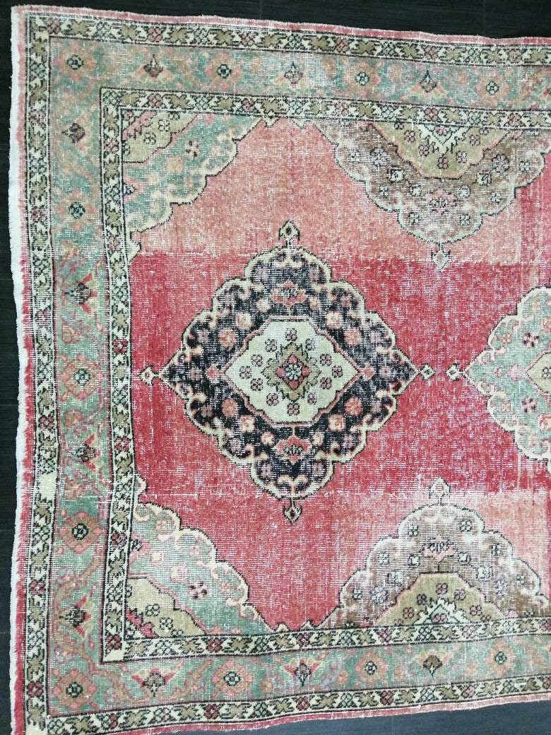 Vintage Runner 4.8 x 12.4 TURKISH Muted Runner Rug Vintage Oushak Runner Rug Light Pink Runner Rug Wool Oriental Runner Antique Runner Rug