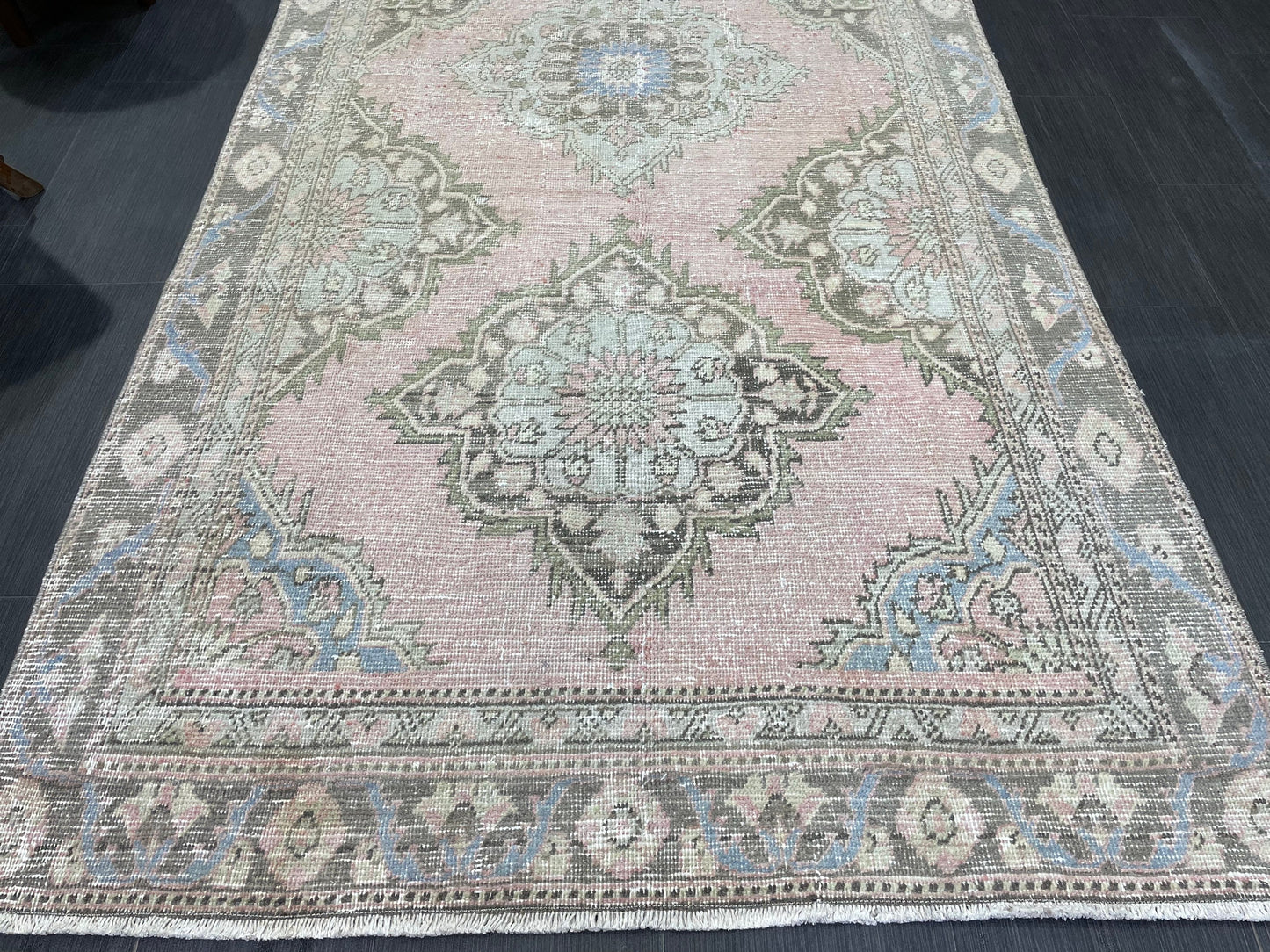 Vintage Runner Rug 4.3 x 9 Persian Runner Rug Wool Oushak Rug Oushak Runner Rug Turkish Runner Pink Kitchen Runner Distressed Hallway Runner