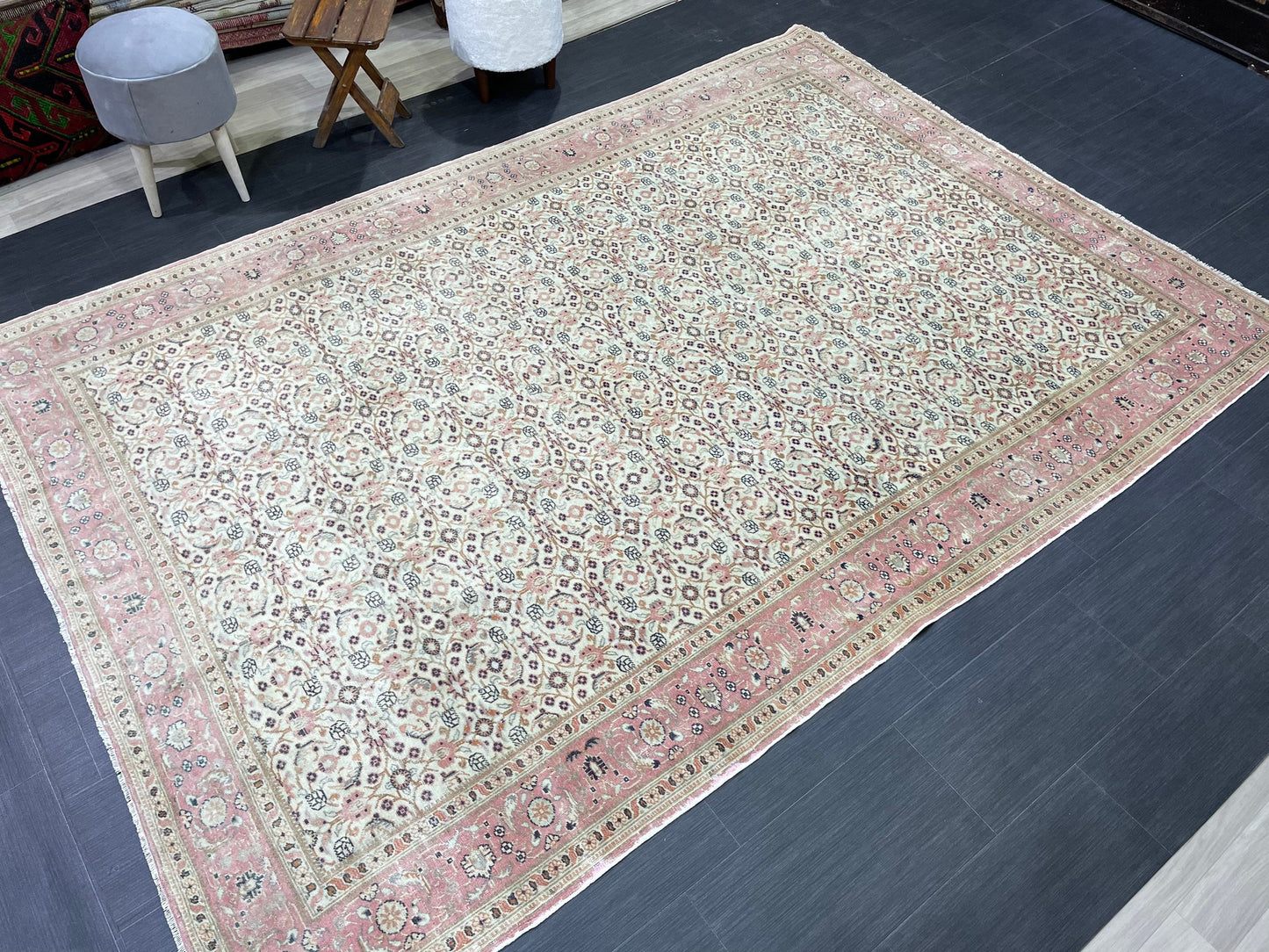 Persian RUG Hand Knotted 6.4 x 9.3 Rug Vintage Oushak Rug Vintage Quality Rug Wool Fine Knotted Rug Handmade Rug Vintage Turkish Rug