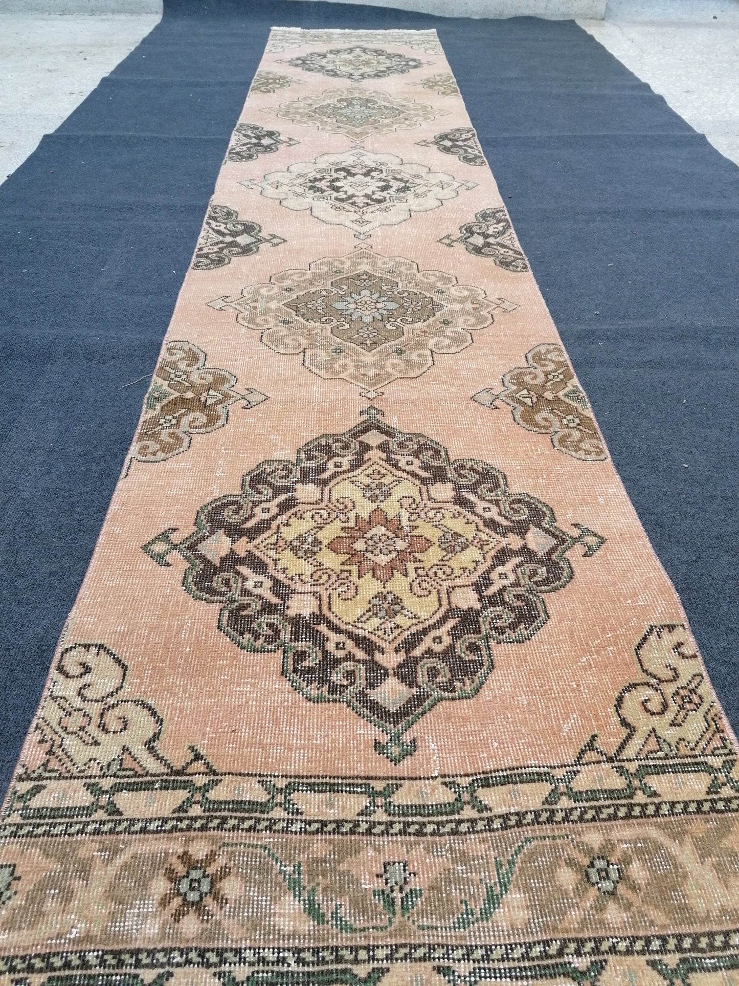 2'5x12'5 runner rug, oushak wool runner rug, vintage handmade runner, hallway runner rug, kitchen runner rug