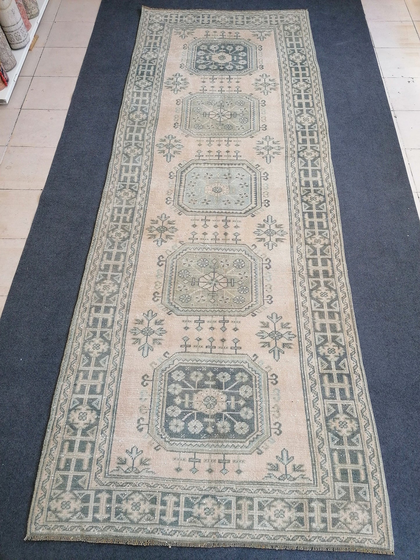 11'3x4'3 turkish runner rug,runner rug,vintage oushak runner rug,kitchen runner rug,hallway runner rug,vintage runner rug,oushak runner rug