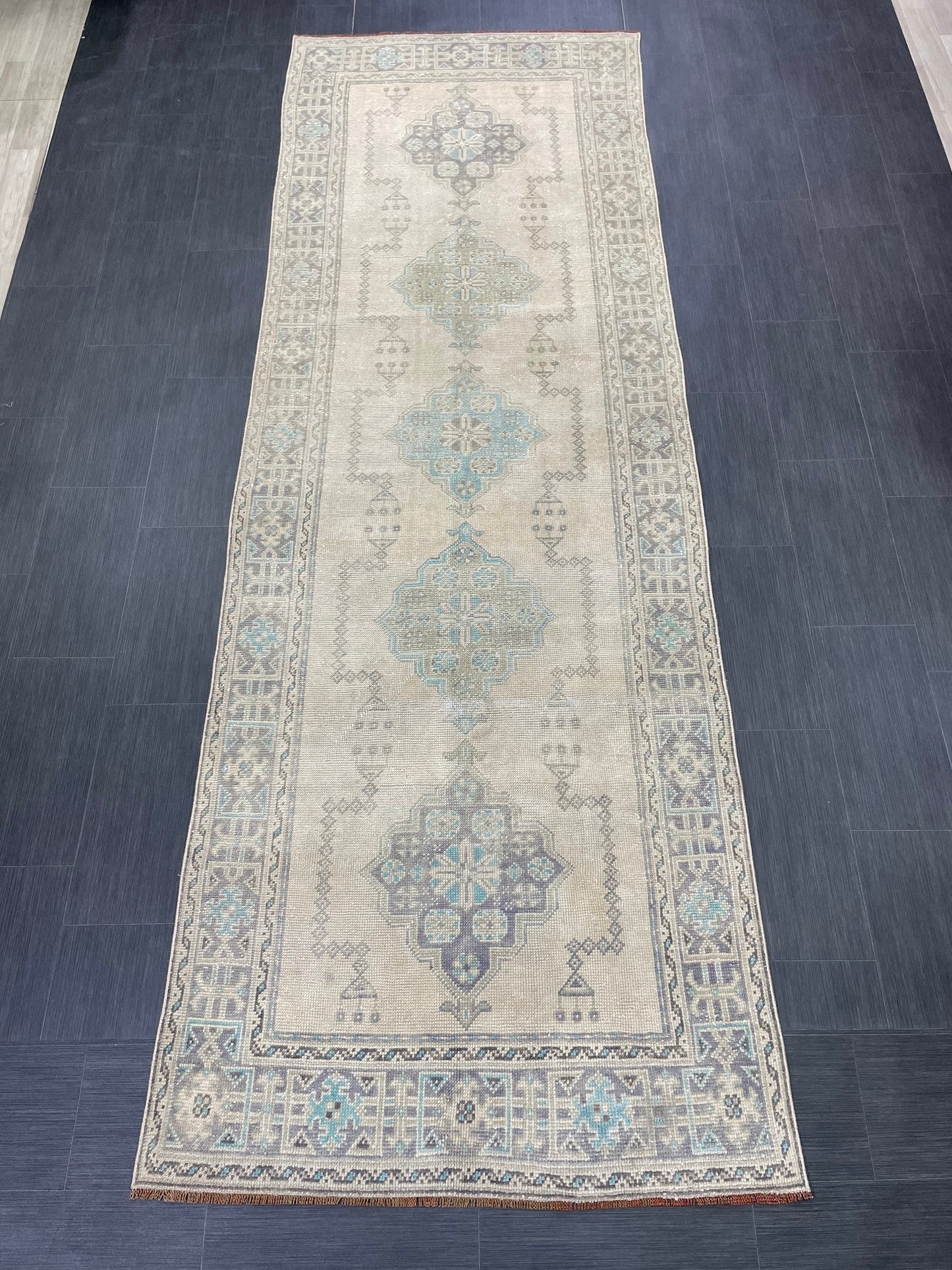 Muted Vintage Runner Rug 3.9 x 11.6 Vintage Persian Runner Rug Hallway Runner Rug Turkish Runner Kitchen Runner Rug Antique Wool Runner