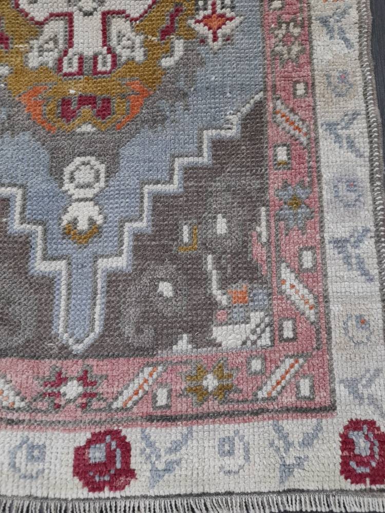 Vintage Oushak Runner Rug 2.6 x 10 Turkish Runner Rug Vintage Oriental Muted Runner Rug Runner Rug Soft Wool Runner Blue Vintage Runner Rug