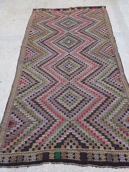 5.5 x 10.2 flatwoven with embroidery rug turkish hand made rugs