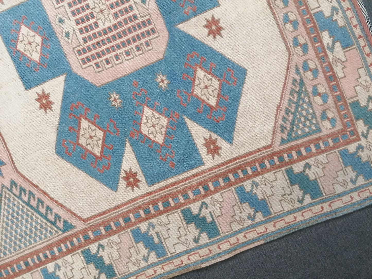 6x8 feet oversize vintage turkish rug, soft oushak handmade rug, pastel blue kitchen area rug, lounge anatolian rug,oversize office area rug