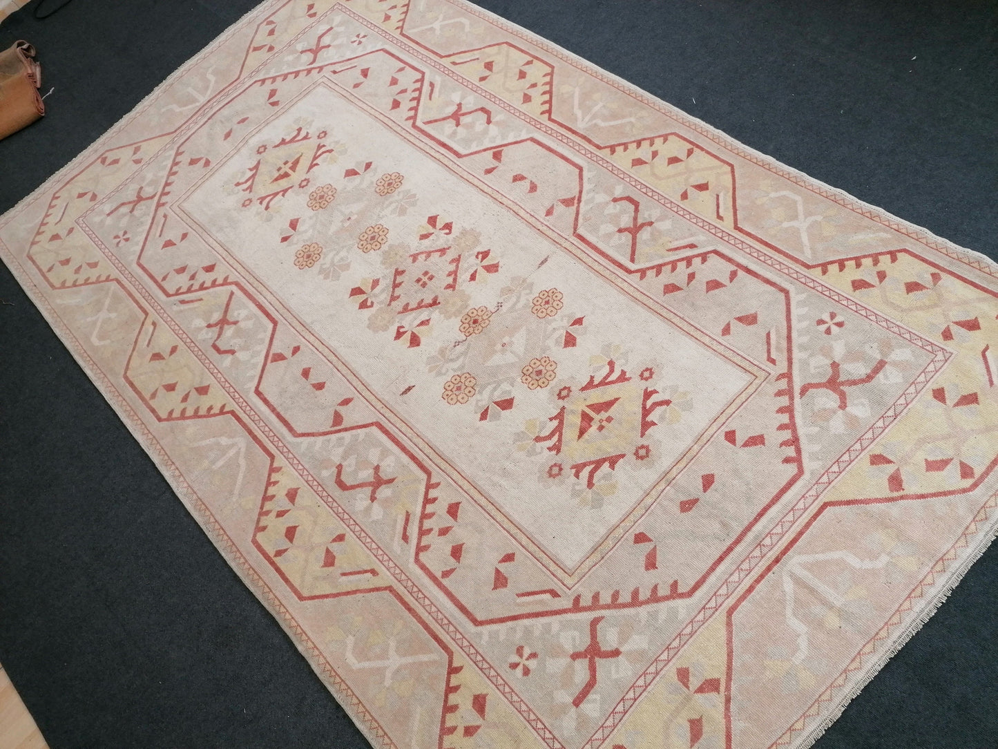 6.6 x 10.5 Muted soft colors rug , faded oushak rug, pastel turkish rug, rustic tribal rug retro style rug