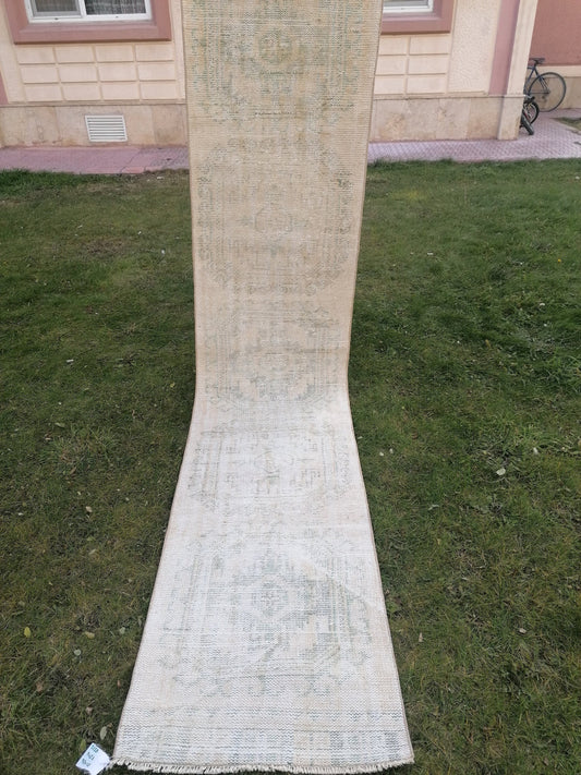 2'4x11 feet, distressed vintage runner rug, muted turkish runner rug, pastel kitchen runner, hallway runner, vintage anatolian rug