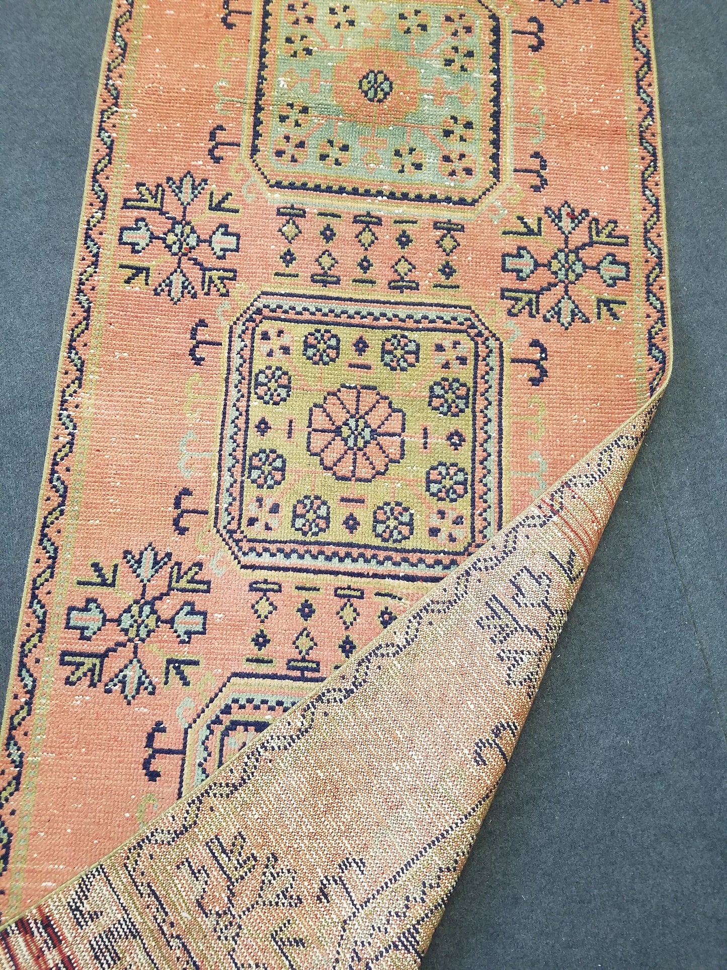 Oushak turkish runner rug, vintage rug, vintage oushak runner rug, vintage anatolian rug,unique hand made rug,kitchen runner rug 11'10x3' ft