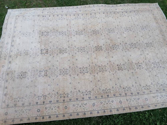 6.5x9.5 feet vintage area rug, large handmade rug, wool oushak wide rug, handmade floor rug, living room rug, big size hallway persian rug