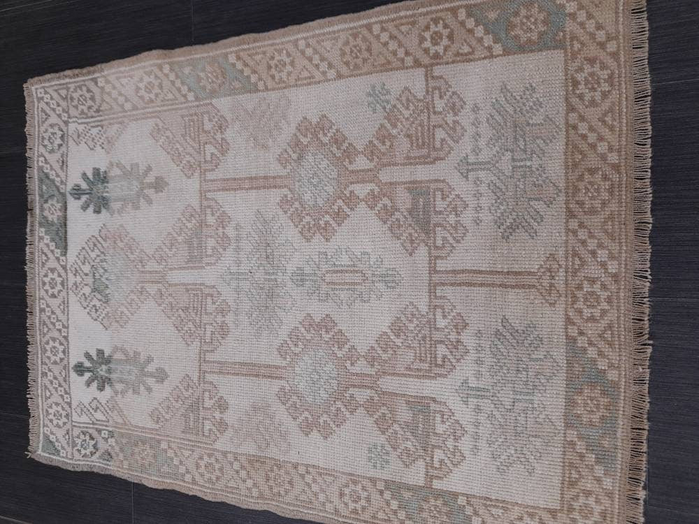 Muted Vintage Rug 2.4 x 3.3 Rug Bathroom Rug Power Room Rug Vanity Handmade Rug Turkish Rug Hand Knotted Rug Oriental Small Area Rug