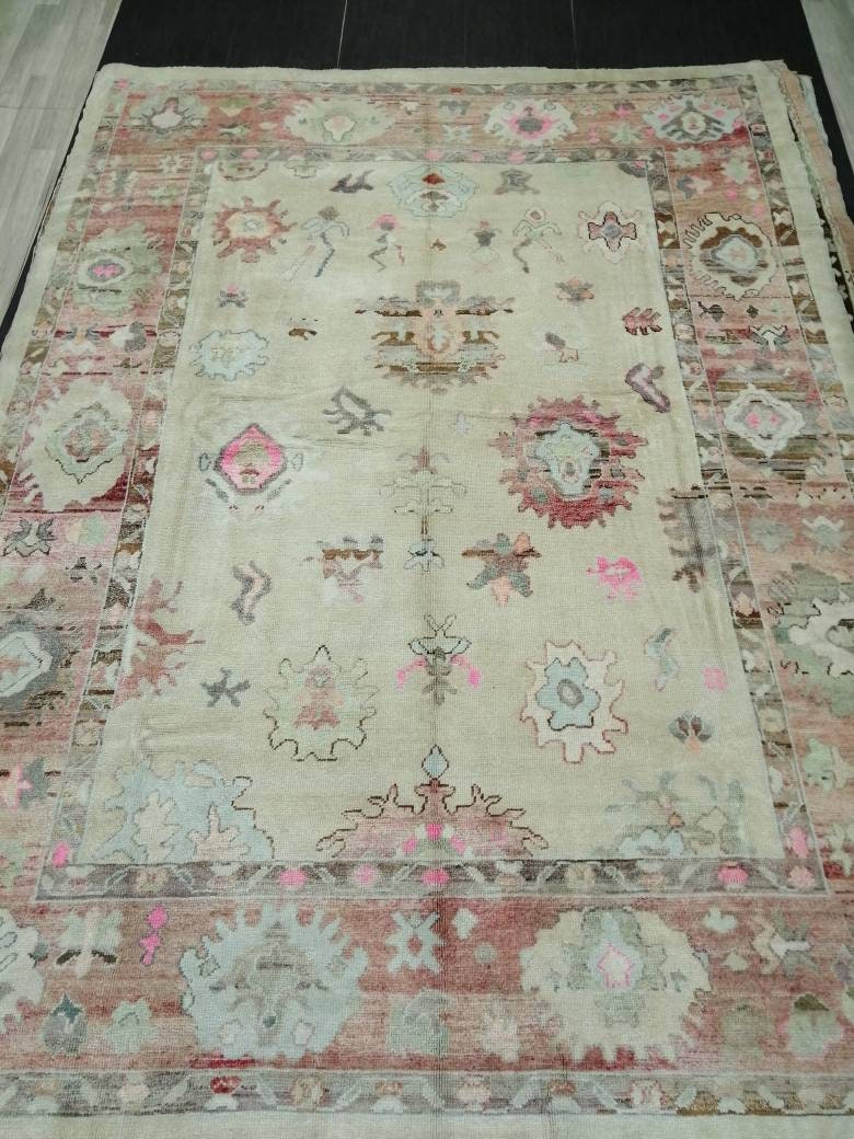 Vintage OUSHAK RUG 12 x 9 TURKISH Oushak Rug Modern Oushak Rug Vintage Rug Wool Oushak Rug Hand Made Rugs Vintage Turkish Rug