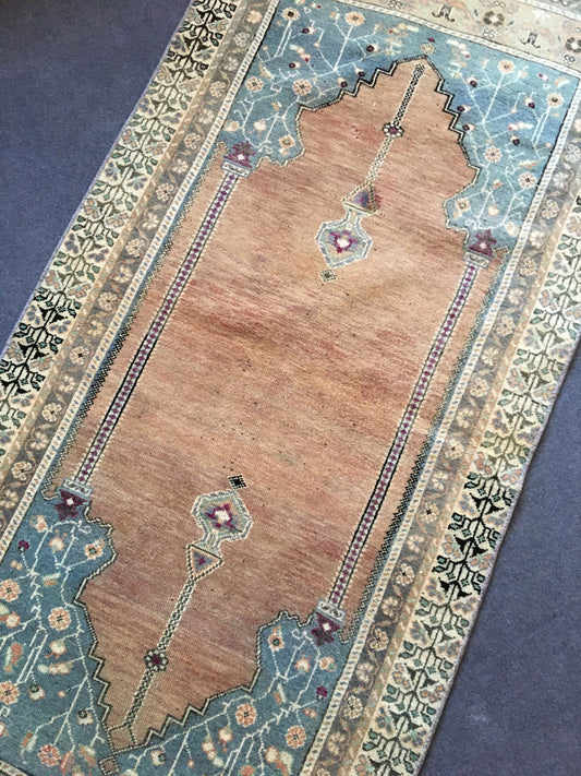 3x6.5 feet turkish oushak rug, natural living room rug, muted soft color rug, vintage hand made kitchen rug, wool bohemian bedroom floor rug