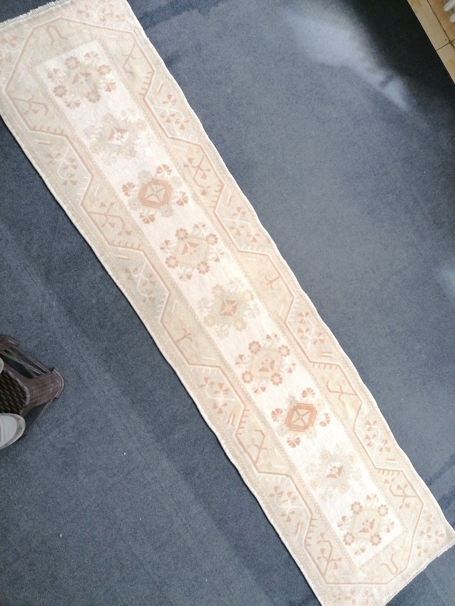 Muted hallway runner rug, 2'5x10'2 turkish wool runner vintage handmade runner rug, kitchen runner rug