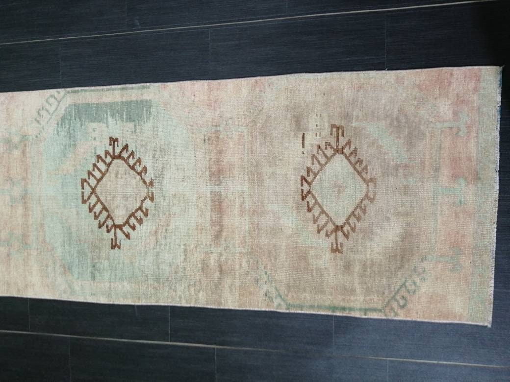 2.2 x 9.4 Vintage RUNNER Rugs, Muted Oushak RUNNER Rug, Faded Rug, Muted Turkish Rug, Muted Oriental Runner Rug, Vintage Persian Runner Rug
