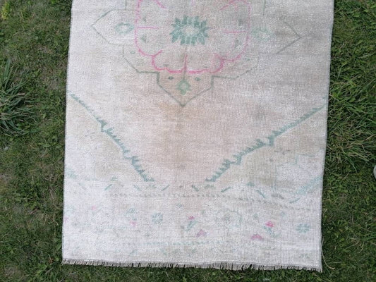 Faded runner wool rug 2'10x10'7 muted runner handmade rug, hallway runner rug, kitchen runner, bohemian runner, vintage runner rug,