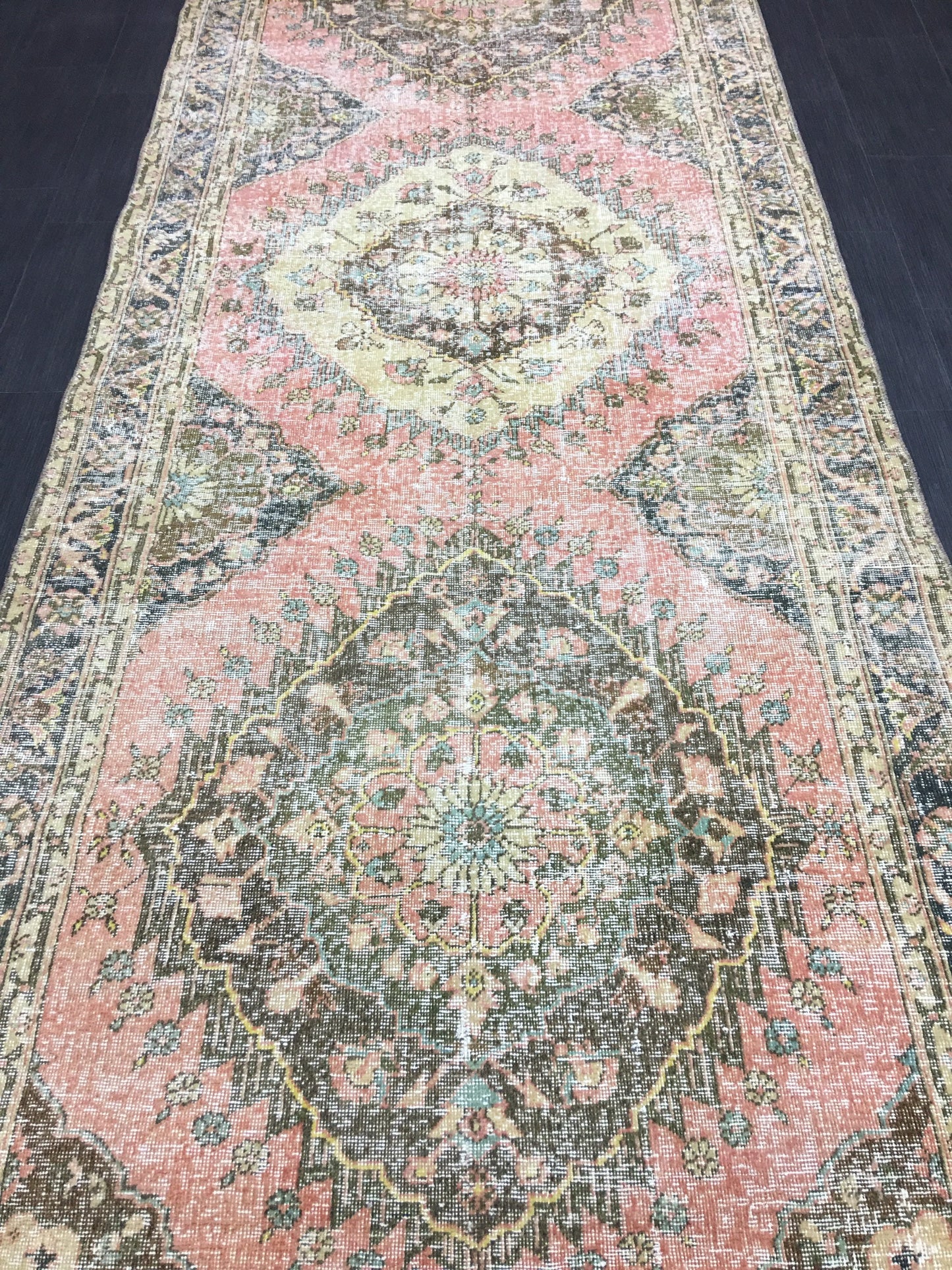 Handmade Vintage Runner Rug 4.6 x 12.7 Vintage Runner Hand Knotted TURKISH Runner Vintage Runner Distressed Vintage Persian Muted Runner