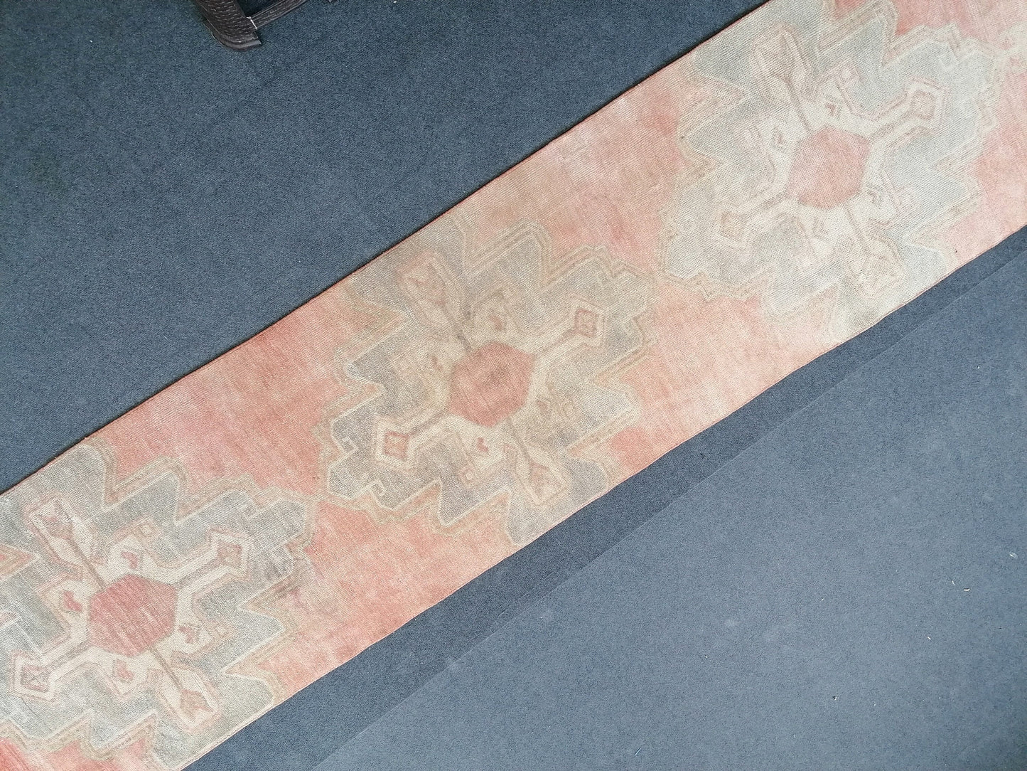 Faded turkish runner rug, 12'3x2'8, soft runner rug, pastel vintage oushak runner rug, kitchen runner rug,hallway runner rug