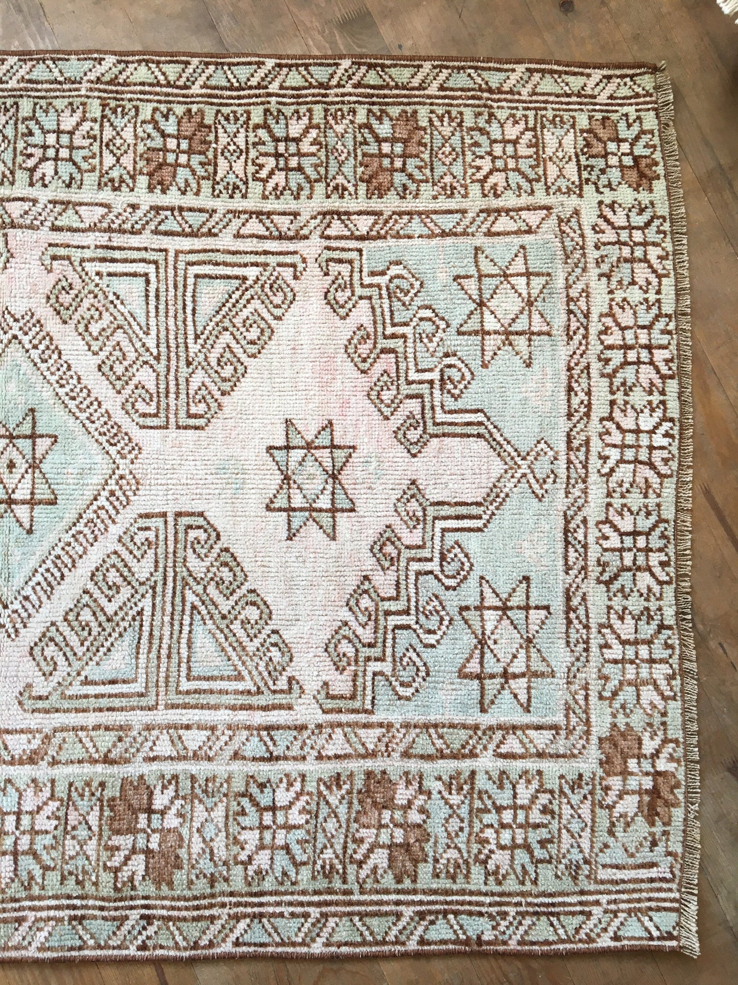 3x5 feet handmade antique persian motif rug, wool medium blue muted turkish living room rug, bohemian style kitchen floor rug, vintage rug