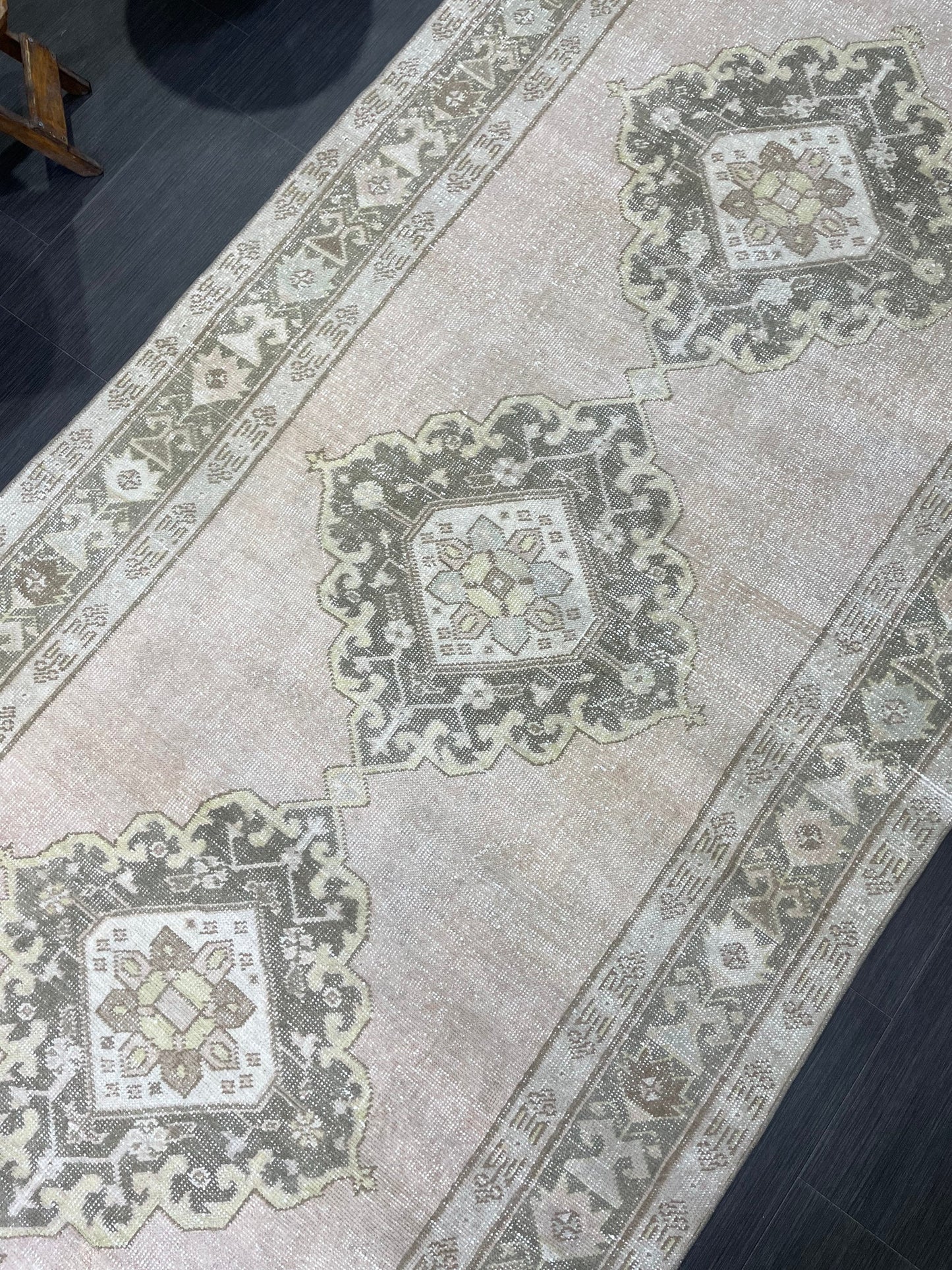 Muted Oushak Runner Rug Vintage Turkish 4.6 x 11.2 Runner Rug Vintage Runner Rug Hallway Runner Rug Kitchen Runner Rug Wool Runner Rug