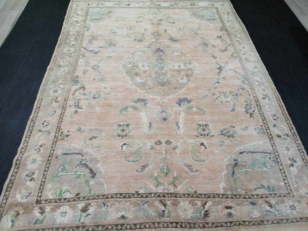 Vintage RUG, 6 x 8.3 TURKISH Oushak Rug, Vintage Handmade Rug, Wool Hand Knotted Oriental Rug, Hand Made Rug, Quality Turkish Rug
