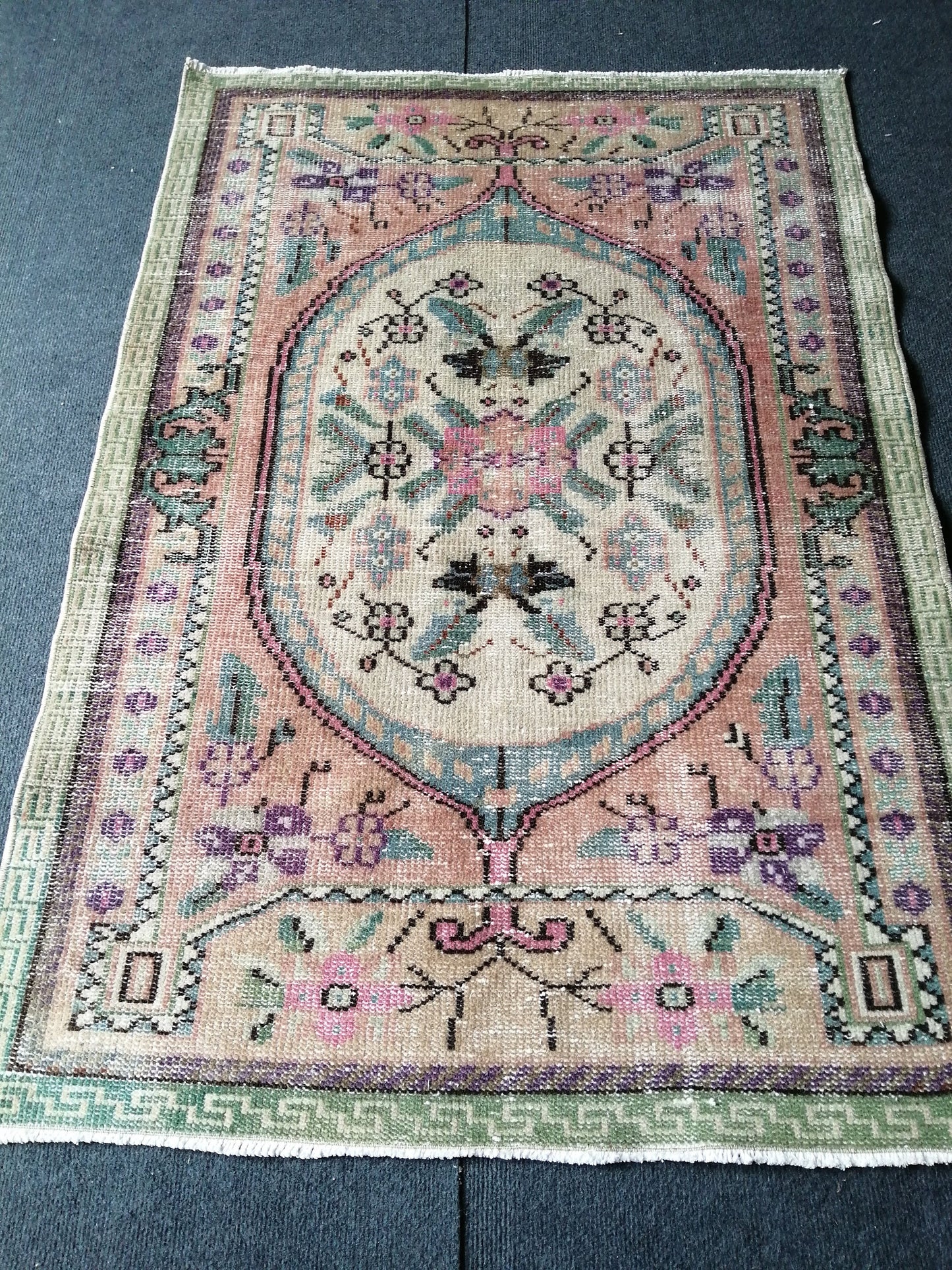 3 x 4.5 Vintage Rug, TURKISH HANDMADE Rug, Vintage Turkish Rug, Oushak Rug, Turkish Oushak Rug, Vintage Handknotted Rug, Wool Rug