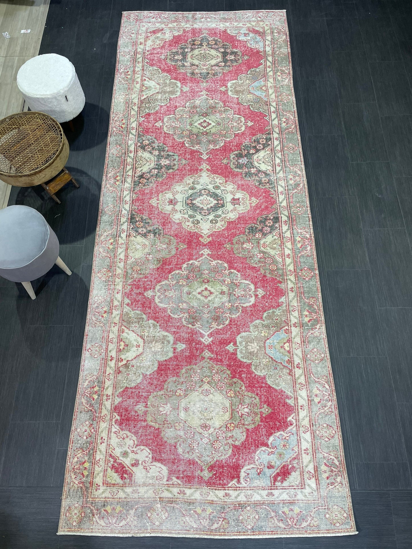 Turkish Runner Rug, Persian Distressed Runner 4.3 x 11.7 Rug, Vintage Runner Rug, Hallway Runner Rug, Kitchen Runner Rug, Wool Runner Rug