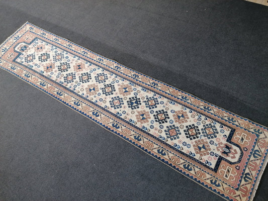 2.3 x 9.7 oushak runner rug, vintage runner rug turkish oushak rug rustic tribal rug