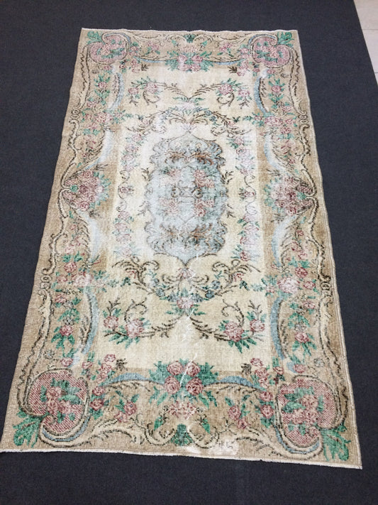 Vintage Rug Hand Made Oushak Rug Distressed Rug Wool Turkish Rugs