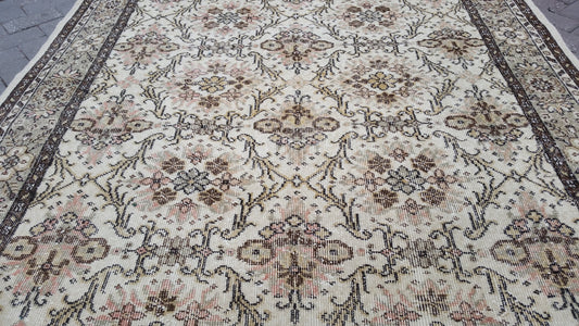 5.6 x 9.6 Turkish Rug, Big Area Rug, Vintage Rug, Hand Made Oushak Rug, Distressed Colors Rug, Anatolian Rug Hand Knotted Wool Rug