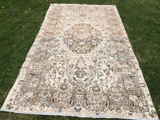 10 x 5.5 Muted Rugs Turkish Rug Large Area Rug Pastel color Vintage Rug Hand Made Oushak Rug Muted Colors Rug Earth Tones Rug Rustic Rug