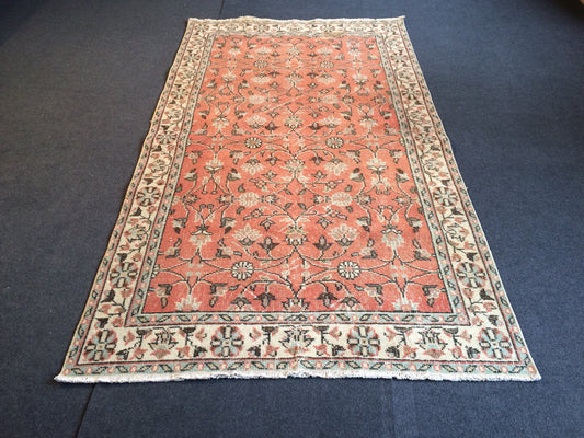 Salmon Color Oushak Rug Boho Floral Rug | Vintage Rug | Hand Made Rug, Wool Rug, Turkish Rug Living Room Rug, Crafts Rug , Art Rug,