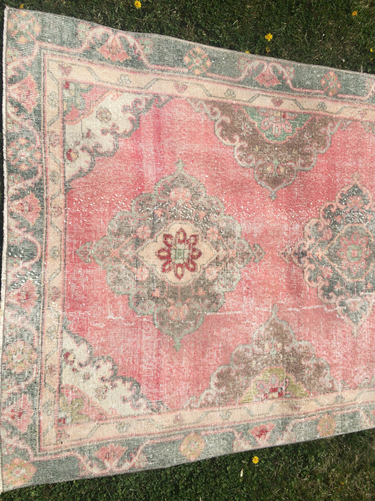 4x12 Vintage Runner rugs, Muted Runner RUG, TURKISH Runner, Pink Runner Rug, Pastel Oushak Rug ,Wool Runner Rugs, Oriental Runner Rug