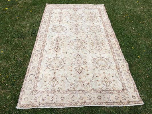 Vintage living room rug , wool pile RUG, Earth Tones Rug, Pastel Vintage Rug, Turkish Oushak Rug, Muted Color Rug, Wool Rug 4x7 Neutral Rugs