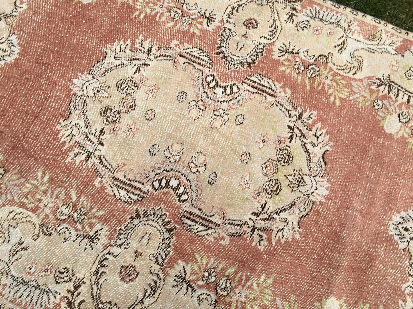 9.4x6 Vintage Rugs, Vintage Turkish Rug, Vintage Large Area Rug Soft Orange Vintage Rug Hand Made Oushak Rug Earth Tones Rug Rustic Rug
