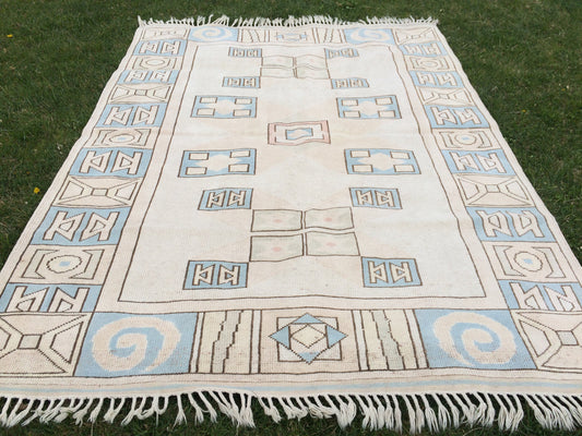 8 X 5 FT Muted WOOL RUGS, Wool Oushak Rug, Wool Turkish Rug, Vintage Rugs, Vintage Wool Rugs Area Rug, Vintage Oushak Rug, Muted Colors Rug