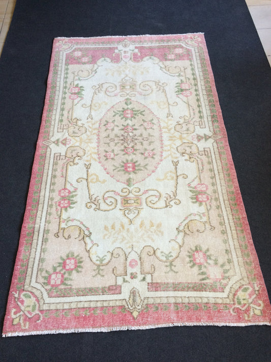 Turkish Rug, Pink Oushak Rugs, hand Knotted Rug, Wool Handmade Rug