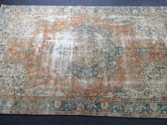 6.3 x 10.5 Distressed Area Rug, Oushak Rug, Vintage Rug Turkish Rugs, Oushak Rug Antique Handmade Rug