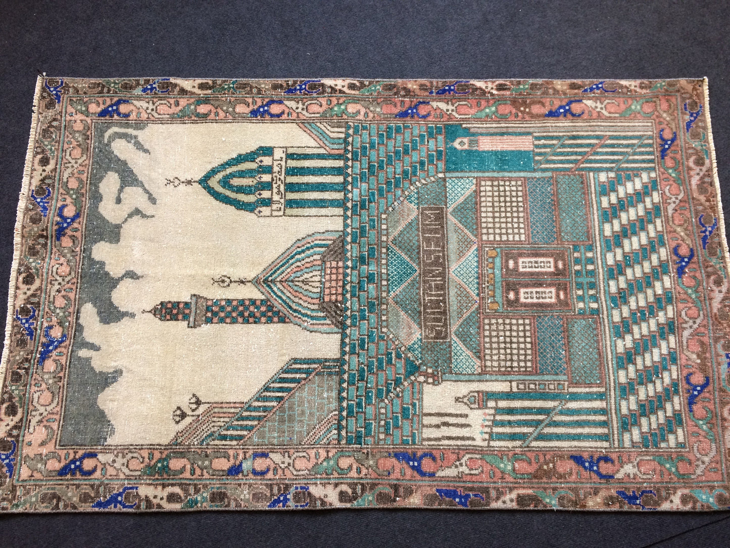 5.3 x 3.3 Vintage Rug, Rumi Tapestry Rug Mevlana Dergah Rug, Hand Made Rug