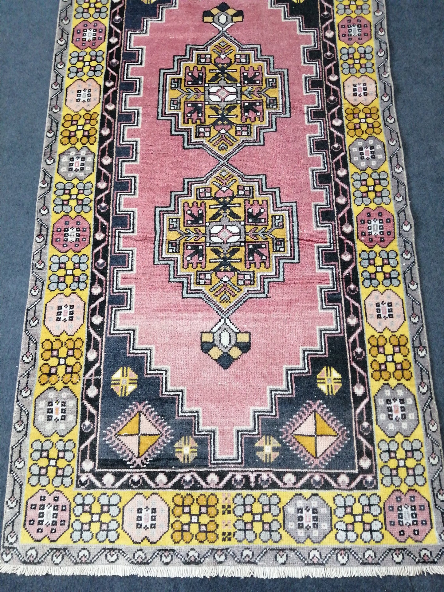 Rugs, Hand Made Rug, 7.3 x 3.8 Oushak Rug, Pink Rug, Bohemian Rug, Turkish Rug, Farmhouse Rug, Vintage Rug, Wool rug