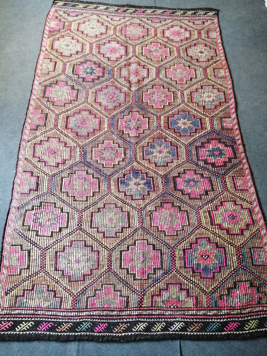 10 x 5.9 Flatwoven with Embroidery Rug Vintage Rugs TURKISH HAND MADE Rugs Vintage Turkish Rugs Oushak Rug Turkish Oushak Rug, Wool Rug