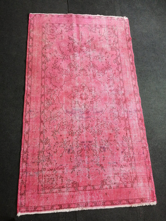 6.9 x 3.9 Vintage Pink Rug Turkish Rug, Bohemian Rug, Pink - Watermelon color Oushak Rug, VINTAGE RUG , Hand woven Rug, Weaving Rug,