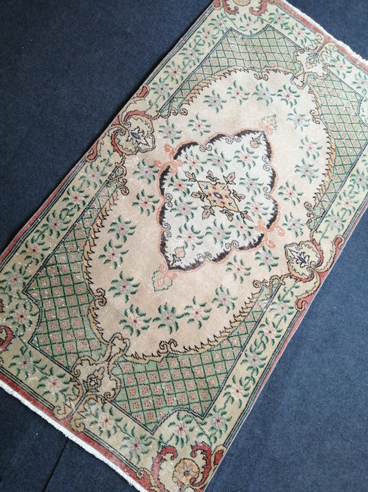 3.7 x 6.9 Turkish Rug, Oushak Rug, Rustic Oushak Rug, Vintage Rug, Hand Made Rug