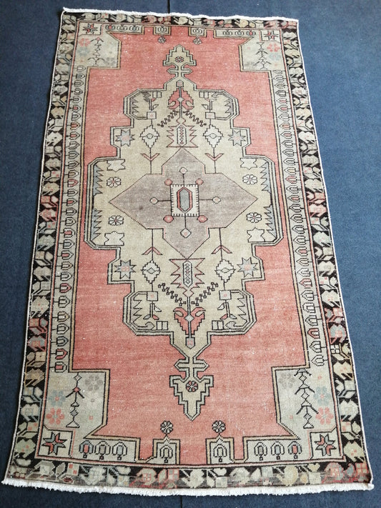 4.5 x 8 Vintage Rug TURKISH Hand Knotted Rug Vintage Turkish Rug Oushak Rug Handmade Turkish Oushak Rug, Vintage Persian Rug, Wool Rug