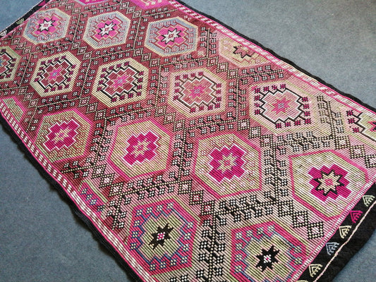 8 x 4 Flatwoven with Embroidery Rug TURKISH HAND MADE Rugs Vintage Turkish Rugs Oushak Rug Traditional Rug, Vintage Oushak Rug, Wool Rug